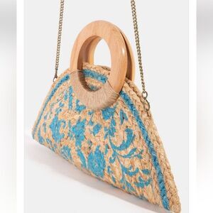 Antik Kraft Clutch Jute & Wood Handle Bag Floral Print Summer Beach Vibes